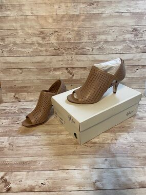 Style & Co. Perforated Tan Peep-Toe Mid Heel Booties